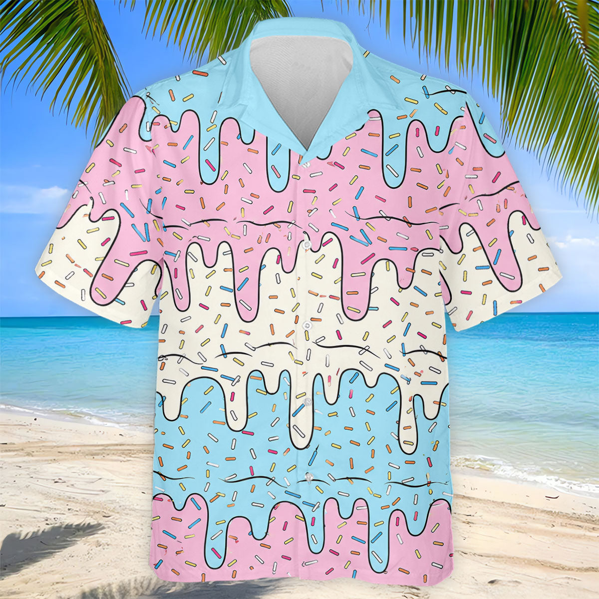 Ice Cream Drip Hawaiian Golf Shirt, Summer Sweets Men's Golf Shirt, Polo Shirts For Men