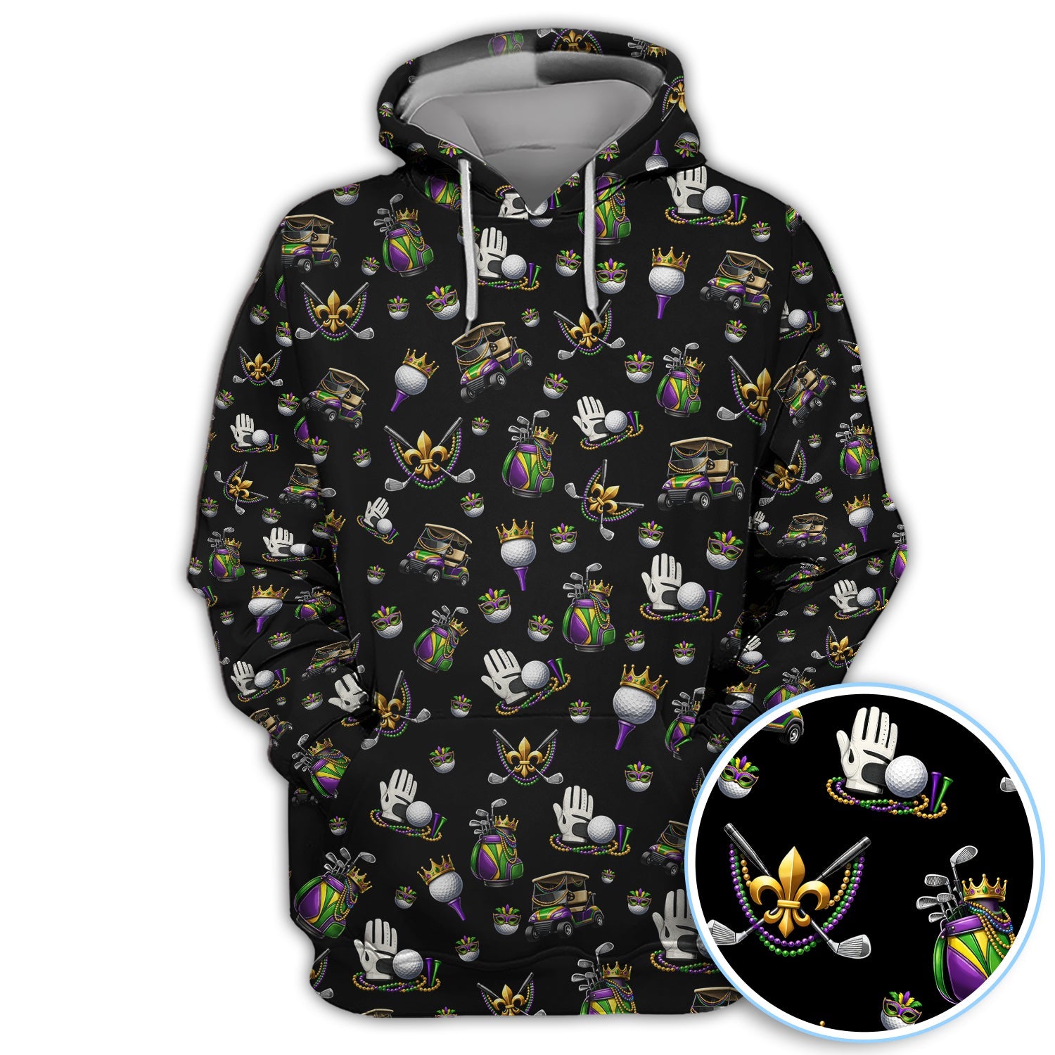 Mardi Gras Pattern Golf Shirt For Men, Funny Golf Polos, Crazy Golf Gift For Golfer