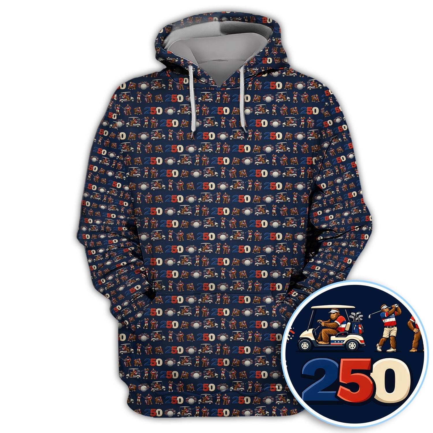 Funny Bigfoot Pattern Golf Shirt, 250th Anniversary Golf Polos, Golf Gift For Golfer