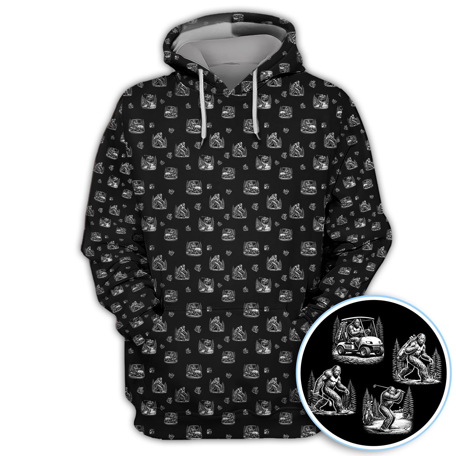 Bigfoot Pattern Golf Polos, Funny Sasquatch Golf Shirt, Crazy Golf Gift For Men