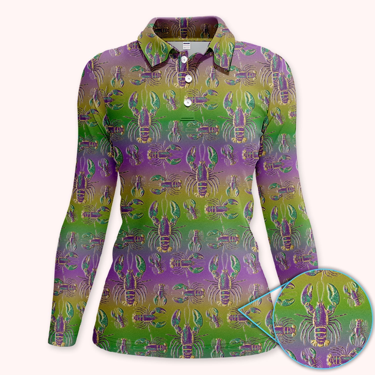 Crazy Louisiana Crawfish Golf Shirt For Women, Mardi Gras Crawfish Pattern Golf Polos, Golf Gift For Golfer