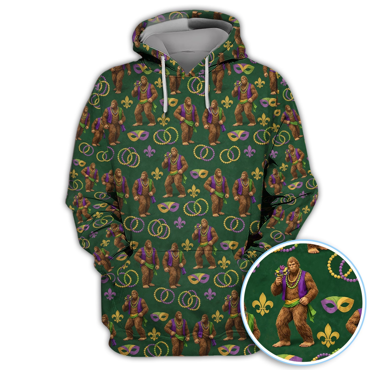 Bigfoot Mardi Gras Pattern Golf Polos, Sasquatch Holiday Golf Shirt, Golf Gift For Golfer