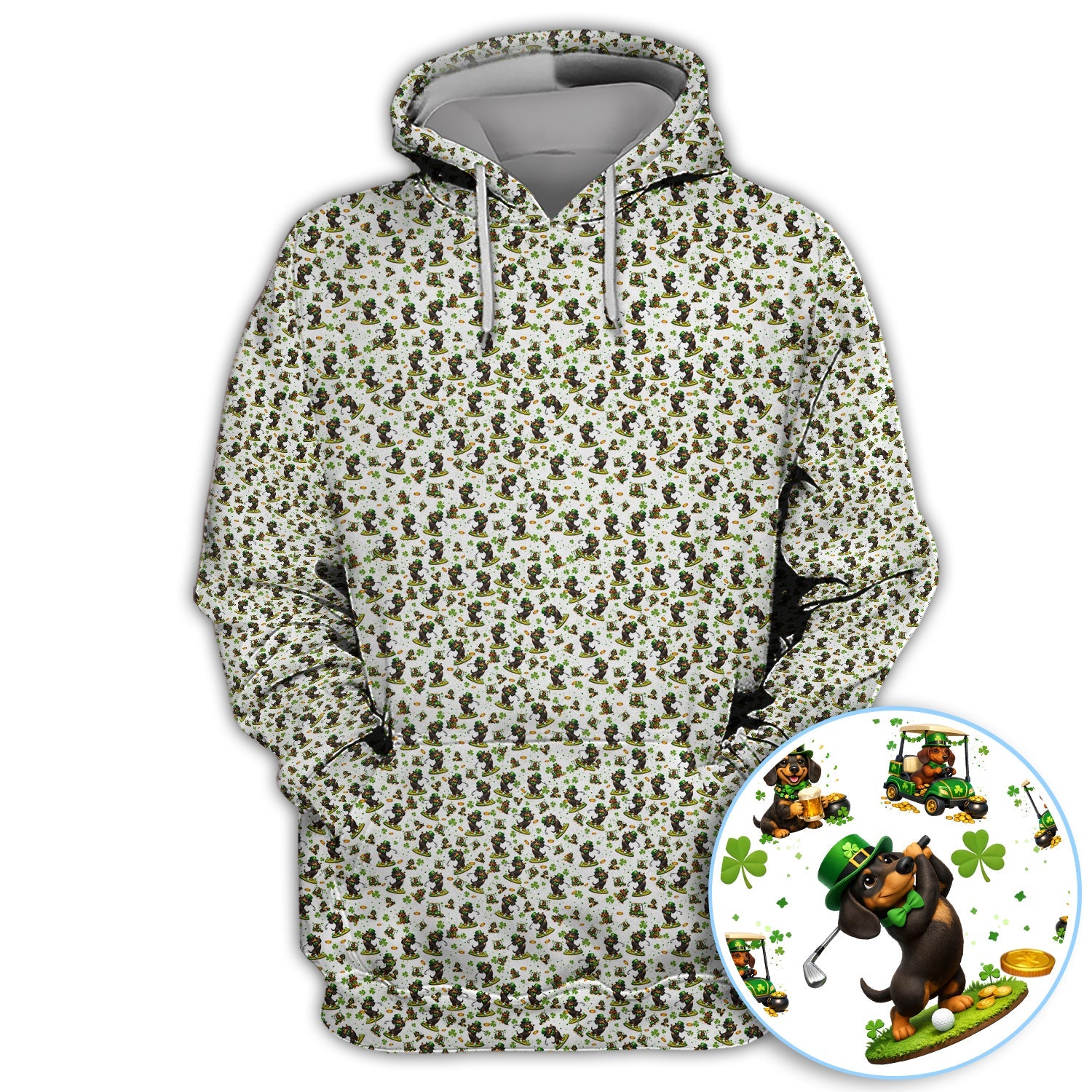 Dachshund Leprechaun Pattern Golf Shirt, Funny St.Patrick’s Day Golf Polos, Crazy Golf Gift For Golfer