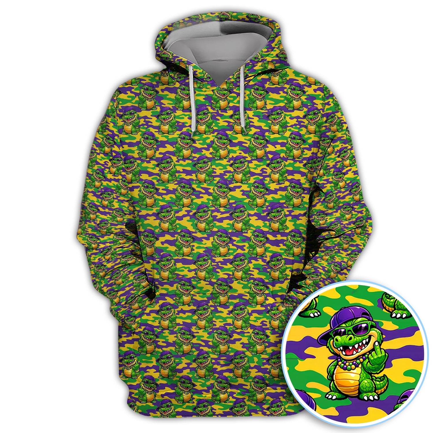 Mardi Gras Gator Golf Shirt, Funny Alligator Camo Pattern Golf Polos, Men Golf Gift
