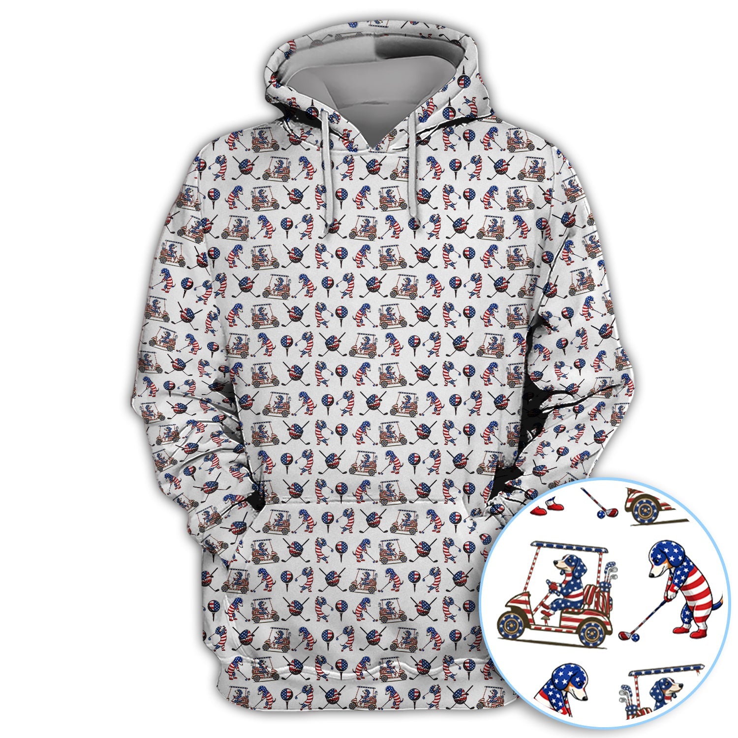 Patriotic Dachshund Golf Polos, USA Flag With Wiener Dog Pattern Golf Shirt, Funny Golf Gift For Golfer