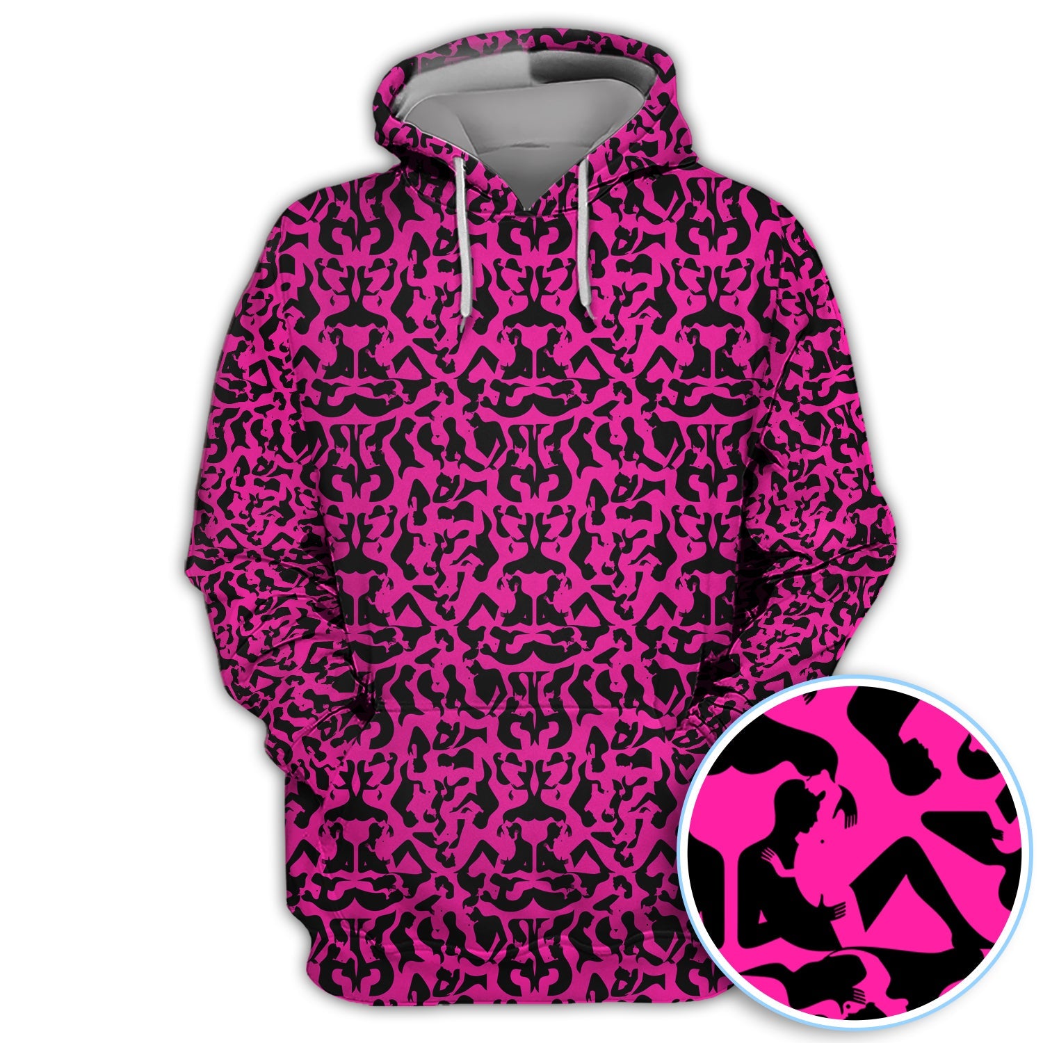 Bold Silhouette Pattern Polos, Hot Pink Abstract Golf Shirt, Golf Gift For Golfer