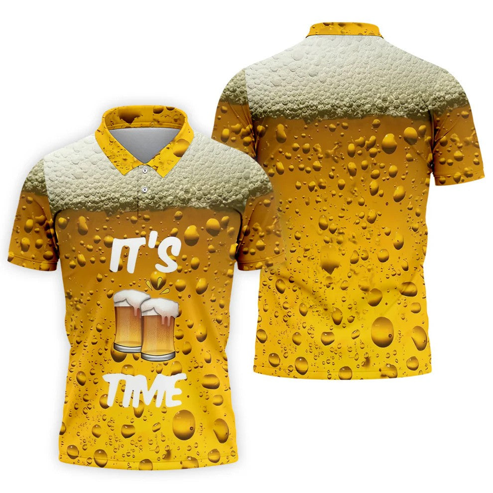 It's Time Golf And Beer Men's Funny Golf Shirts, Hawaiian Golf Shirt, Polo Shirts For Men