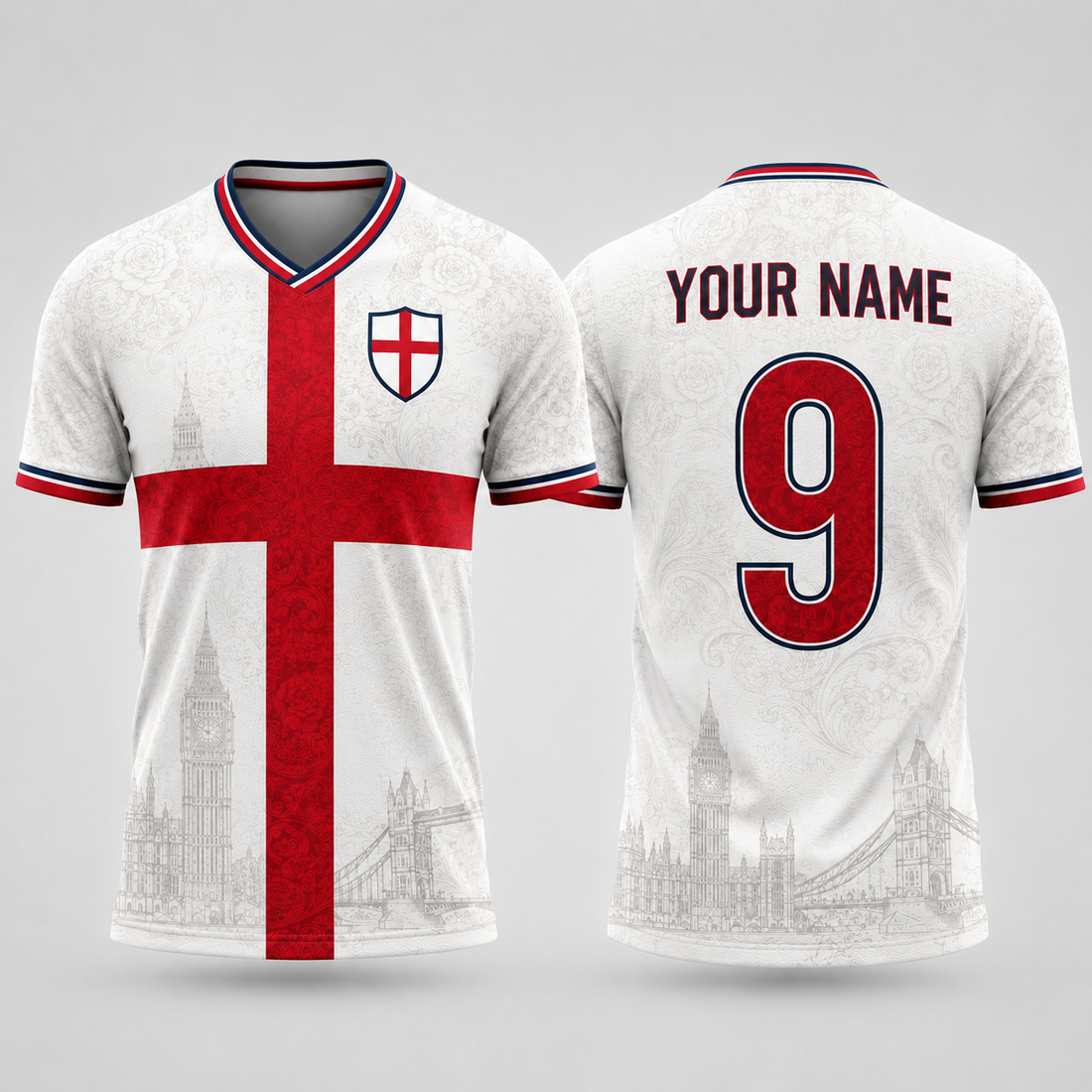St. George's Cross Tudor Rose V-Neck For Men Football Lover, English Football Soccer Fan Gift