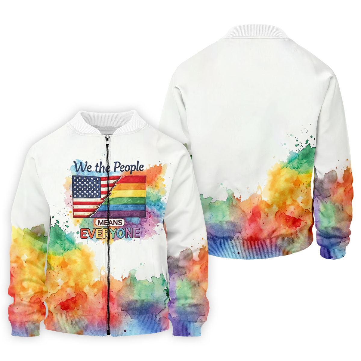 We The People Means Everyone Water Color Print Golf Shirt, LGBTQ Month Polo Shirts For Men