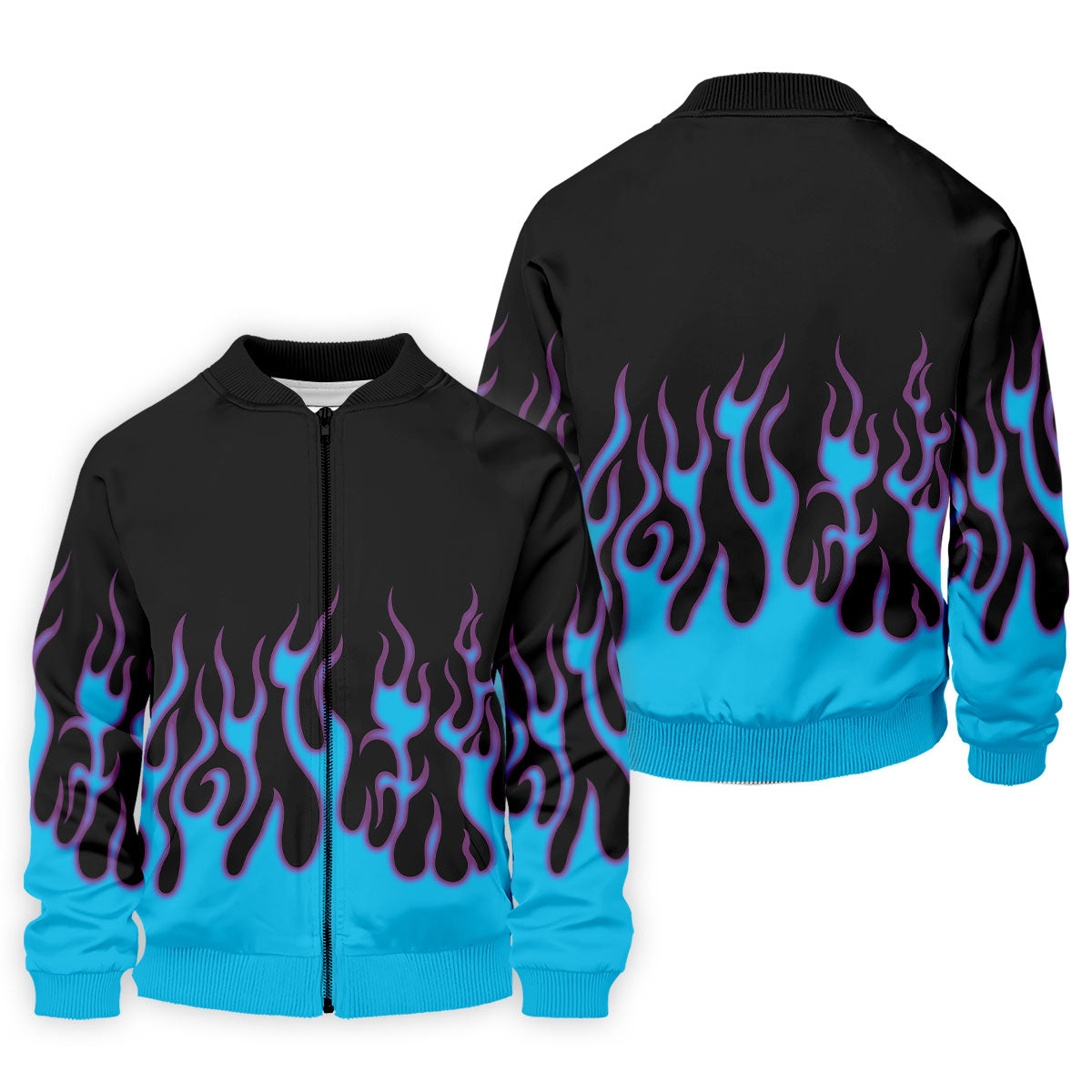 Black Cyan Purple Flame Sleeve Golf Shirt, Golf Shirts For Men, Mens Golf Apparel