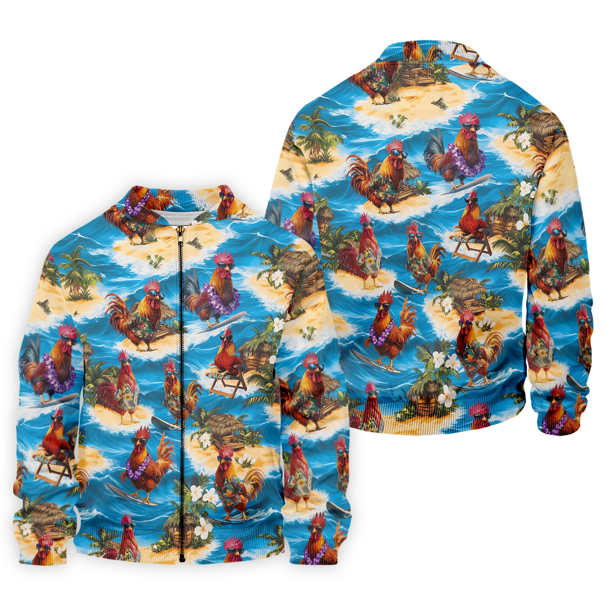 Cool Rooster Beach Vacation Hawaiian Golf Shirt, Mens Golf Polo, Printed Golf Shirts