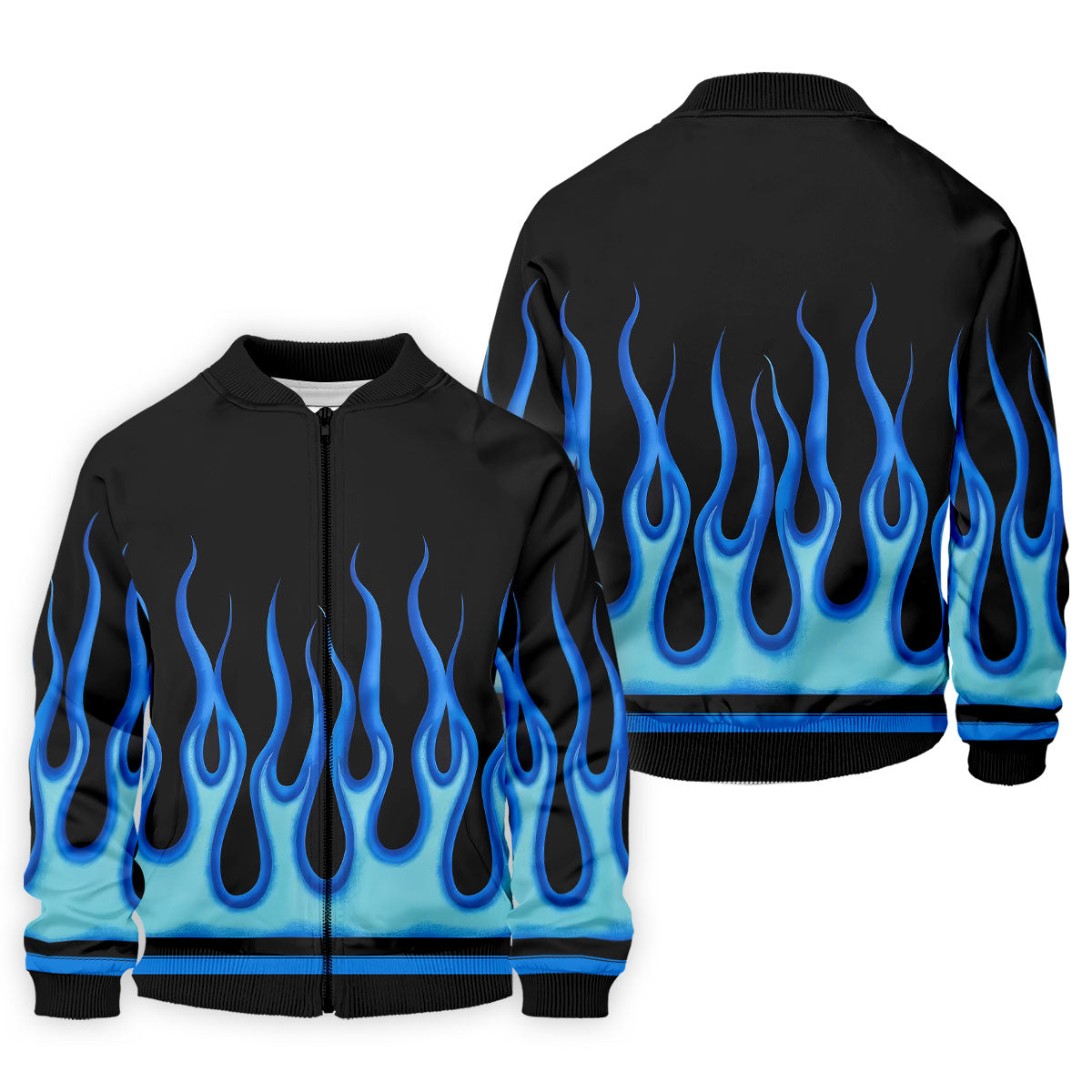 Black Blue Flame Sleeve Golf Shirt, Men's Golf Shirt, Golf Apparel For Men