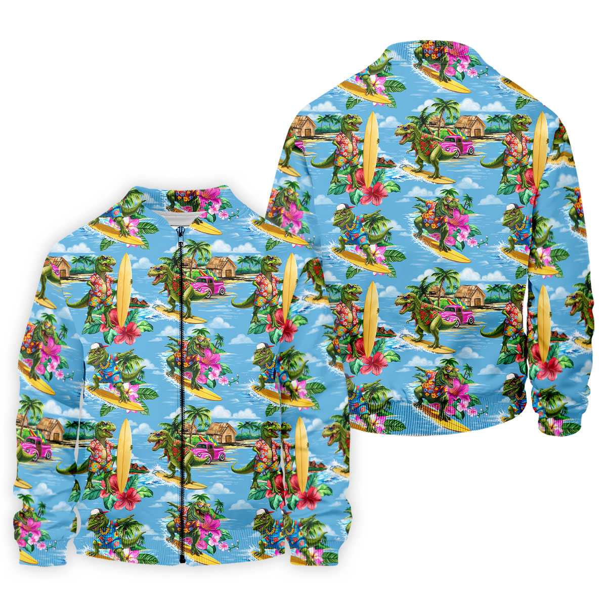 Hawaiian T Rex Surfboard Beach Hawaiian Golf Shirt, Mens Golf Polo, Printed Golf Shirts
