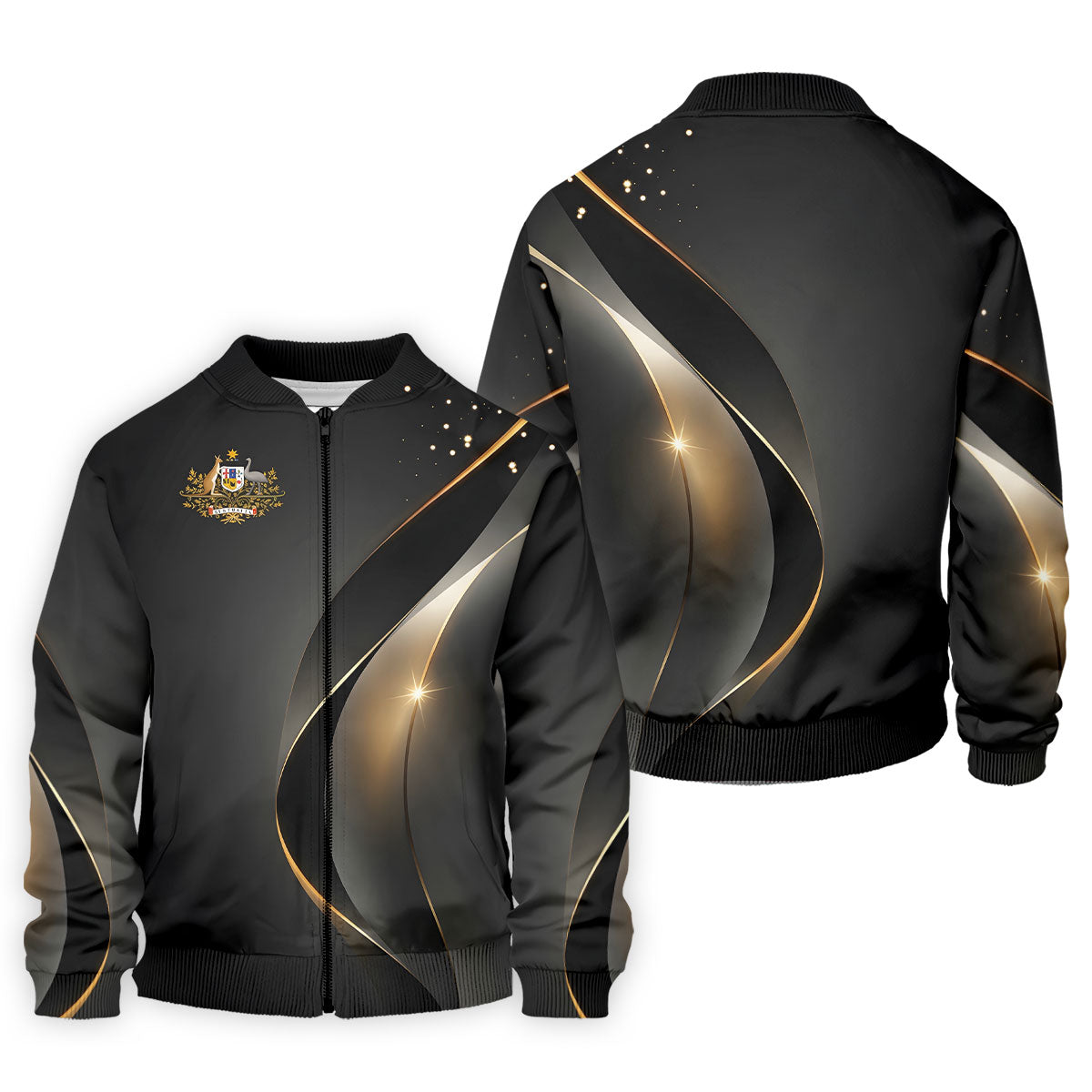 Australian Coat Of Arms Black And Gold Gradient Golf Tops For Men, Polo Shirts For Men