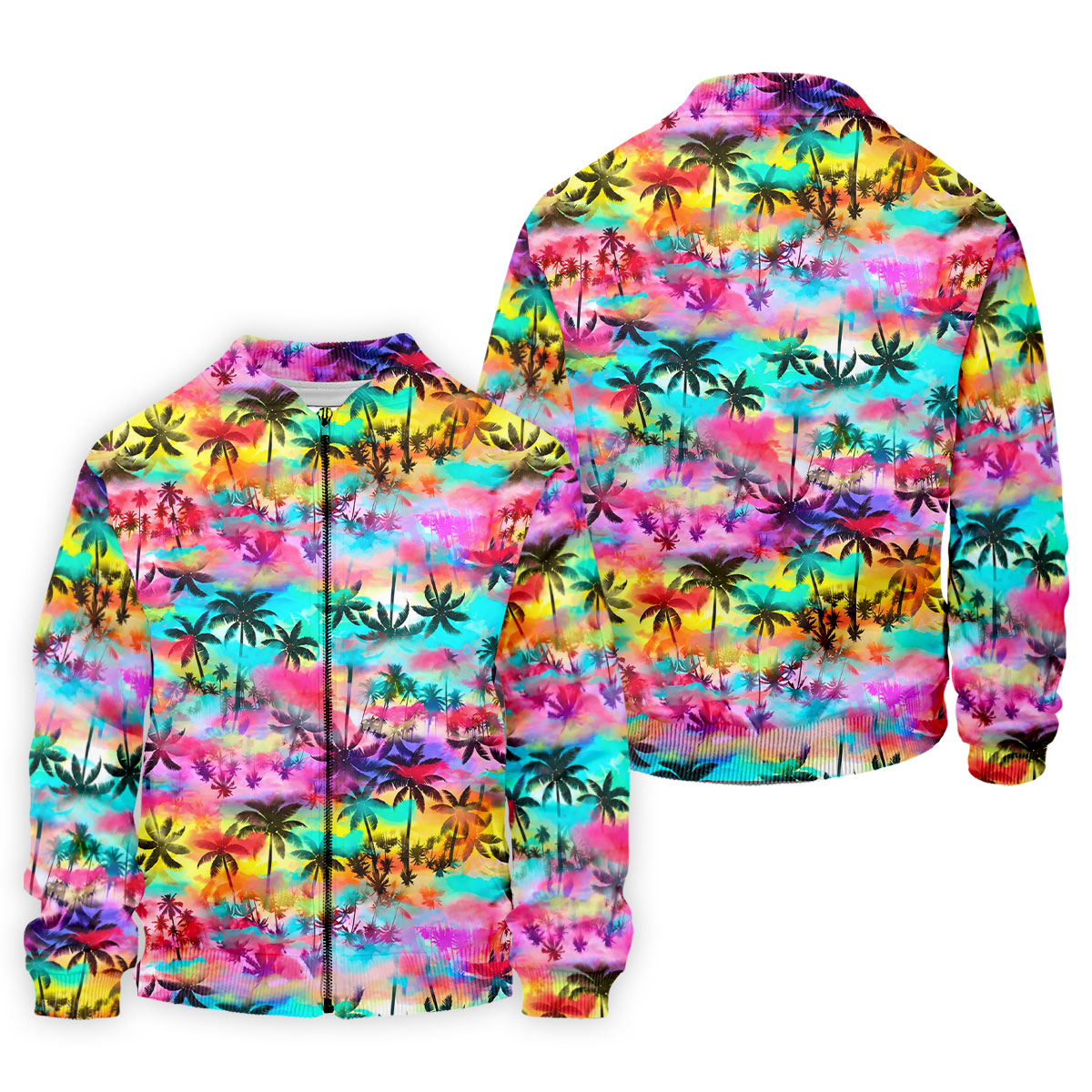 Watercolor Tropical Palm Golf Shirt, Colorful Sunset Hawaiian Polo, Polo Shirts For Men