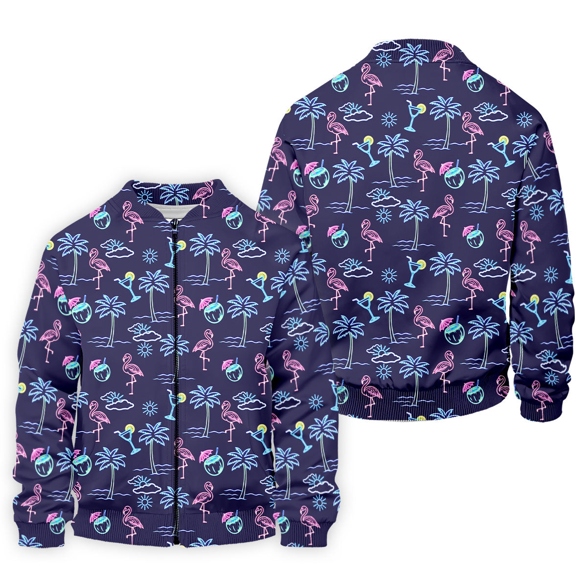Neon Line Tropical Flamingo Hawaiian Golf Shirt, Polo Shirts For Men, Golfing Apparel