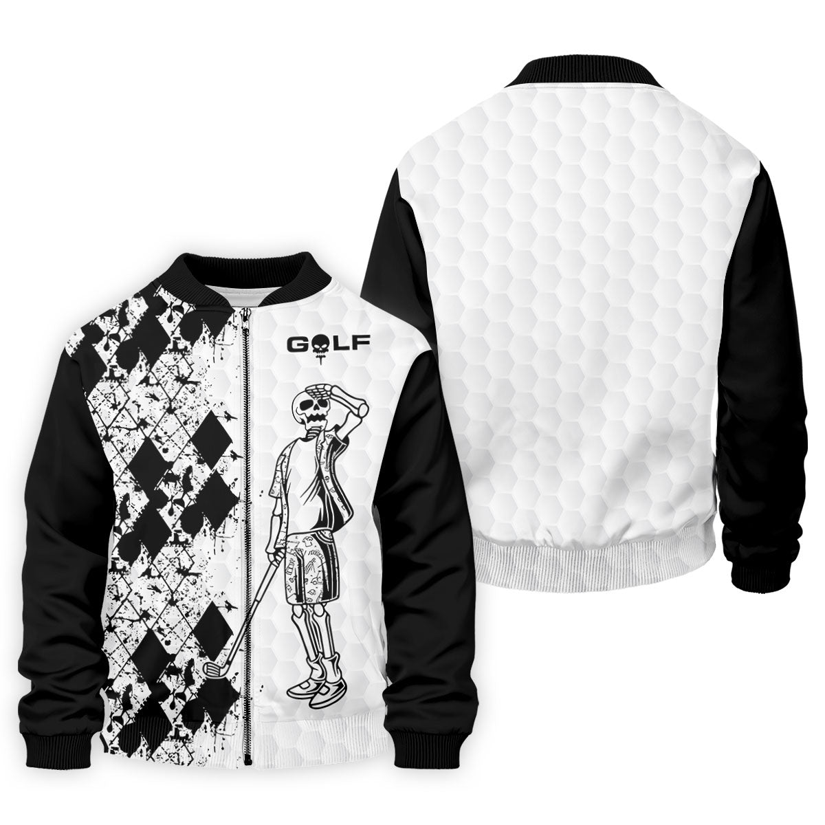 Golf Skeleton Splatter Effect Argyle Pattern Golf Tops For Men, Father's Day Golf Gift