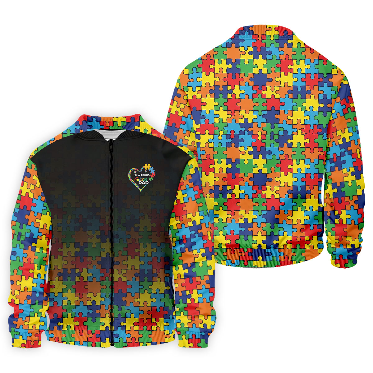 I'm A Proud Autism Dad Autism Awareness Puzzle Pattern Black Fade Golf Shirts For Men, Golf Gifts For Dad