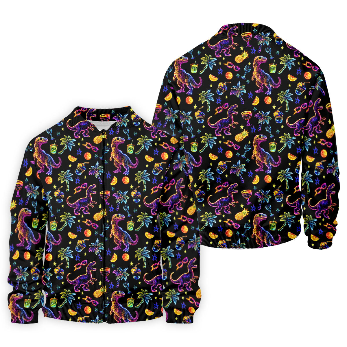 Neon Dinosaur Tropical Theme Hawaiian Golf Shirt, Polo Shirts For Men, Golfing Apparel