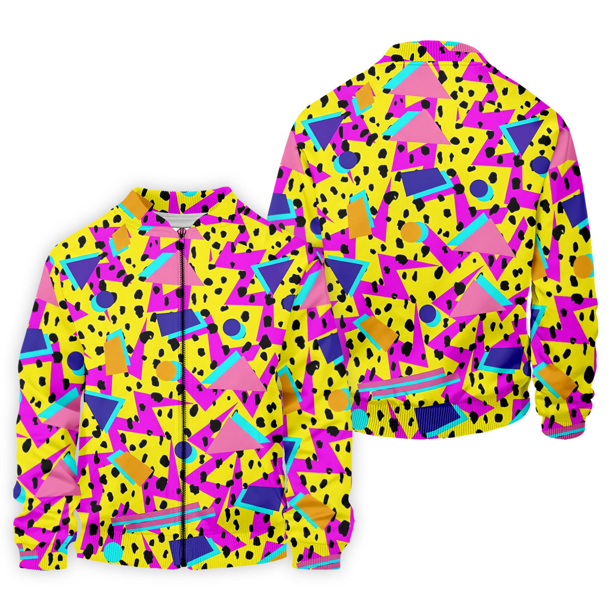 Retro Neon Geometric Shapes Yellow Golf Shirt, Golf Shirts For Men, Mens Golf Apparel, Polo Shirts For Men