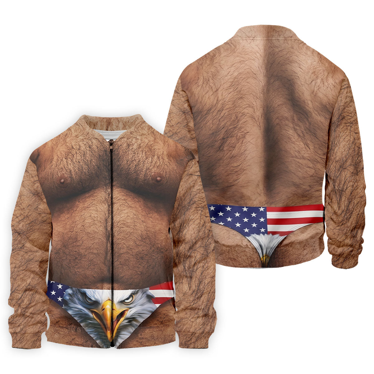 Hairy Body Funny Eagle American Flag Golf Shirt, 250th Anniversary 4th Of July Golf Shirts For Men