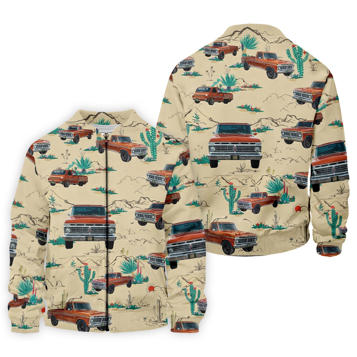 Personalized Pickup Truck Golf Shirt, Southwestern Desert Cactus Pattern, Golf Shirt For Men