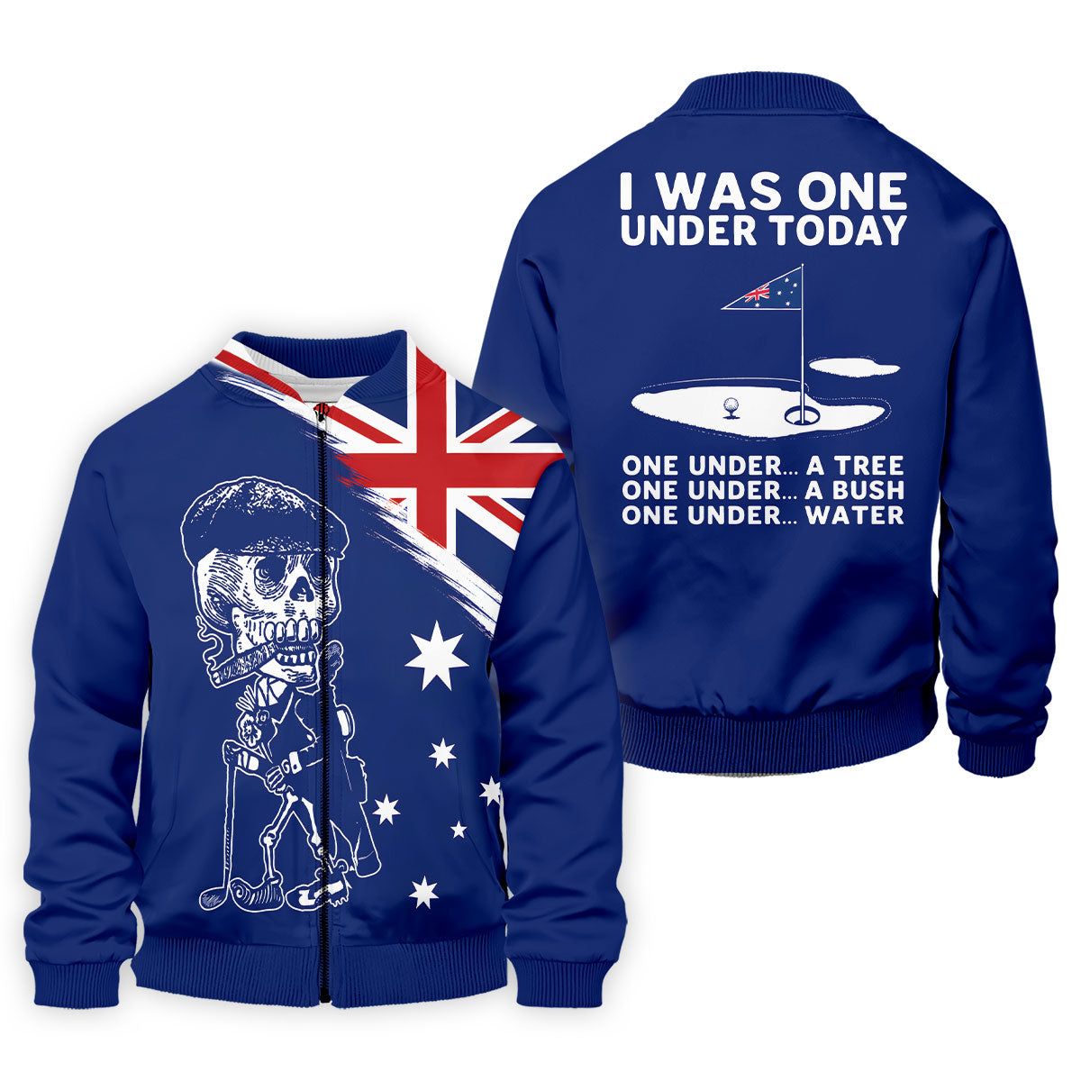 I Was One Under Today Skeleton Golfer Australia Flag Print Golf Tops For Men, Polo Shirts For Men