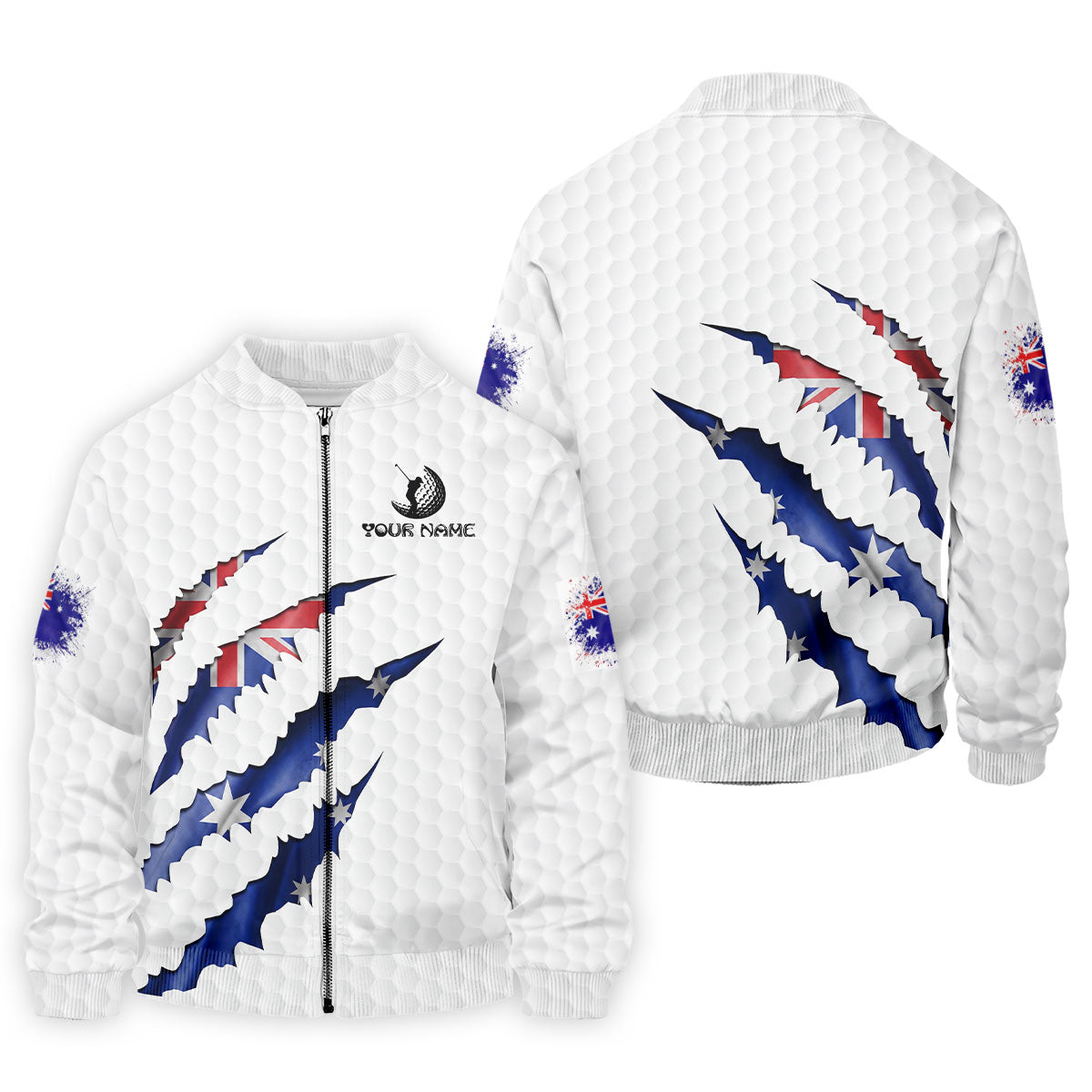 Golf Ball Pattern Australia Flag Print Scratch Effect Men's Golf Top, Golf Shirts For Men