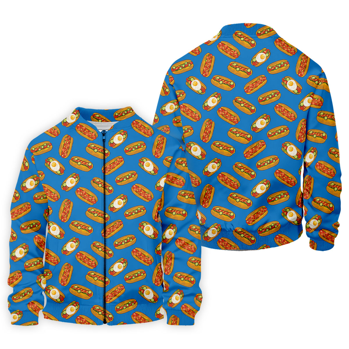 Blue Hot Dog And Fried Egg Pattern Golf Shirt, Hawaiian Golf Shirt, Mens Golf Shirts, Golf Apparel For Men