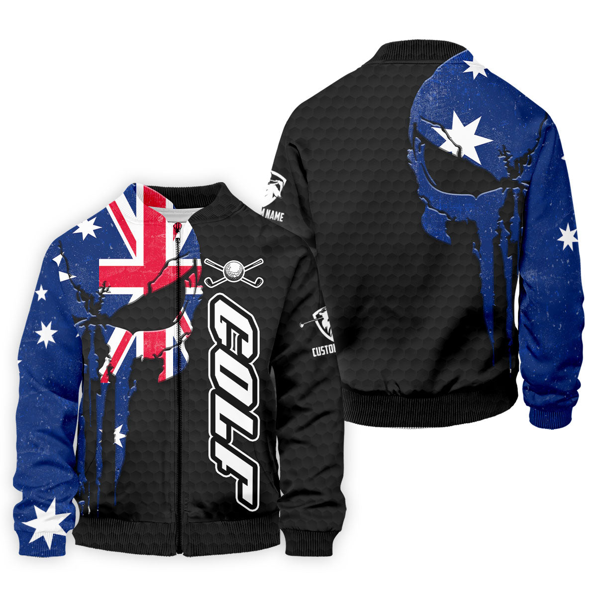 Cool Skull Golf Ball Pattern Australia Flag Print Black Golf Shirt, Polo Shirts For Men