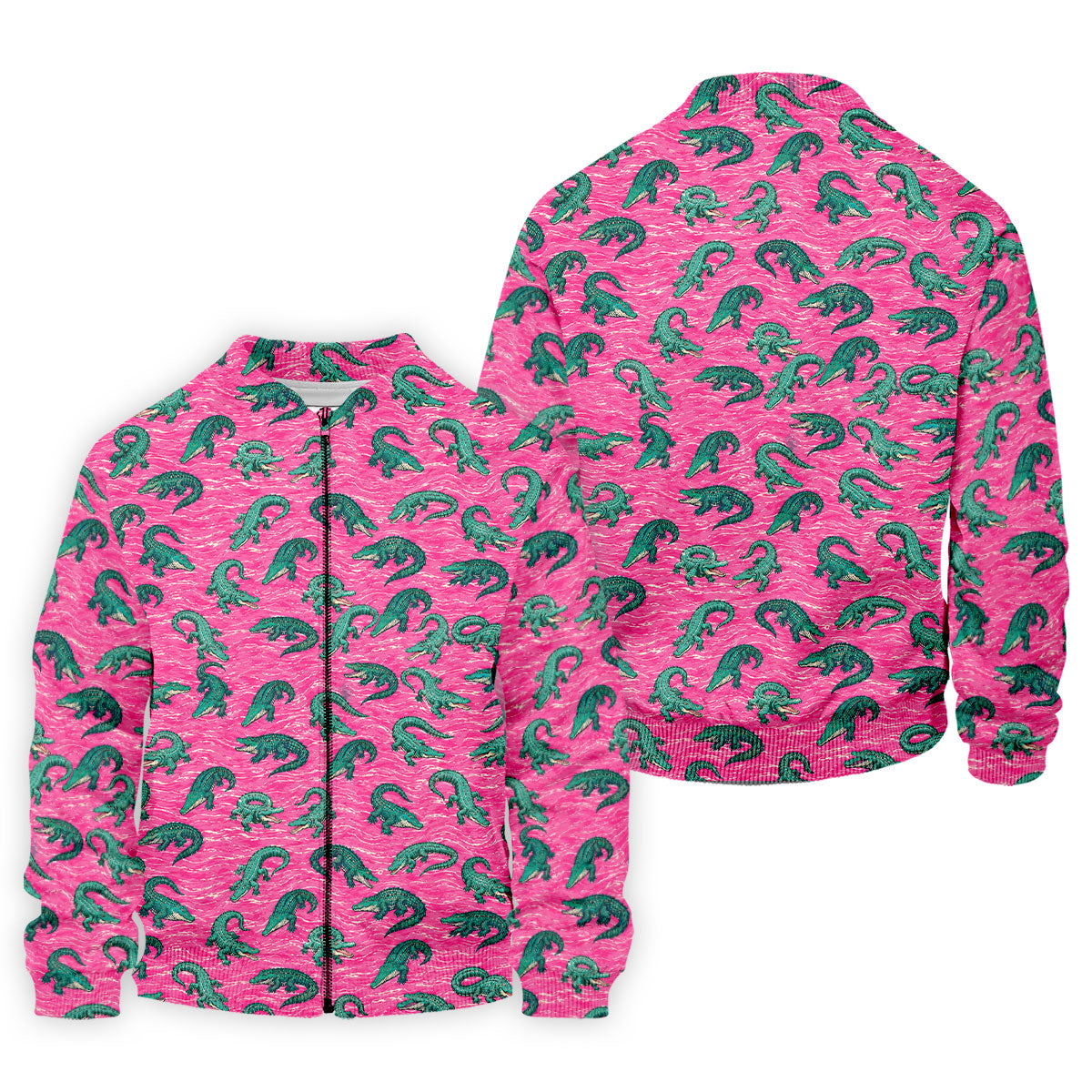 Alligator Pattern Golf Shirt, Pink Gator Print Men's Golf Polo, Polo Shirts For Men