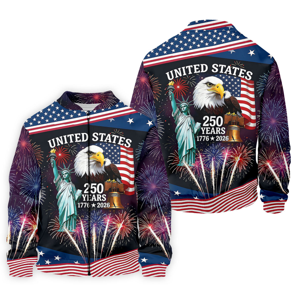 250 Years American Symbols US Flag Golf Shirt, Patriotic 4th Of July Golf Shirts For Men