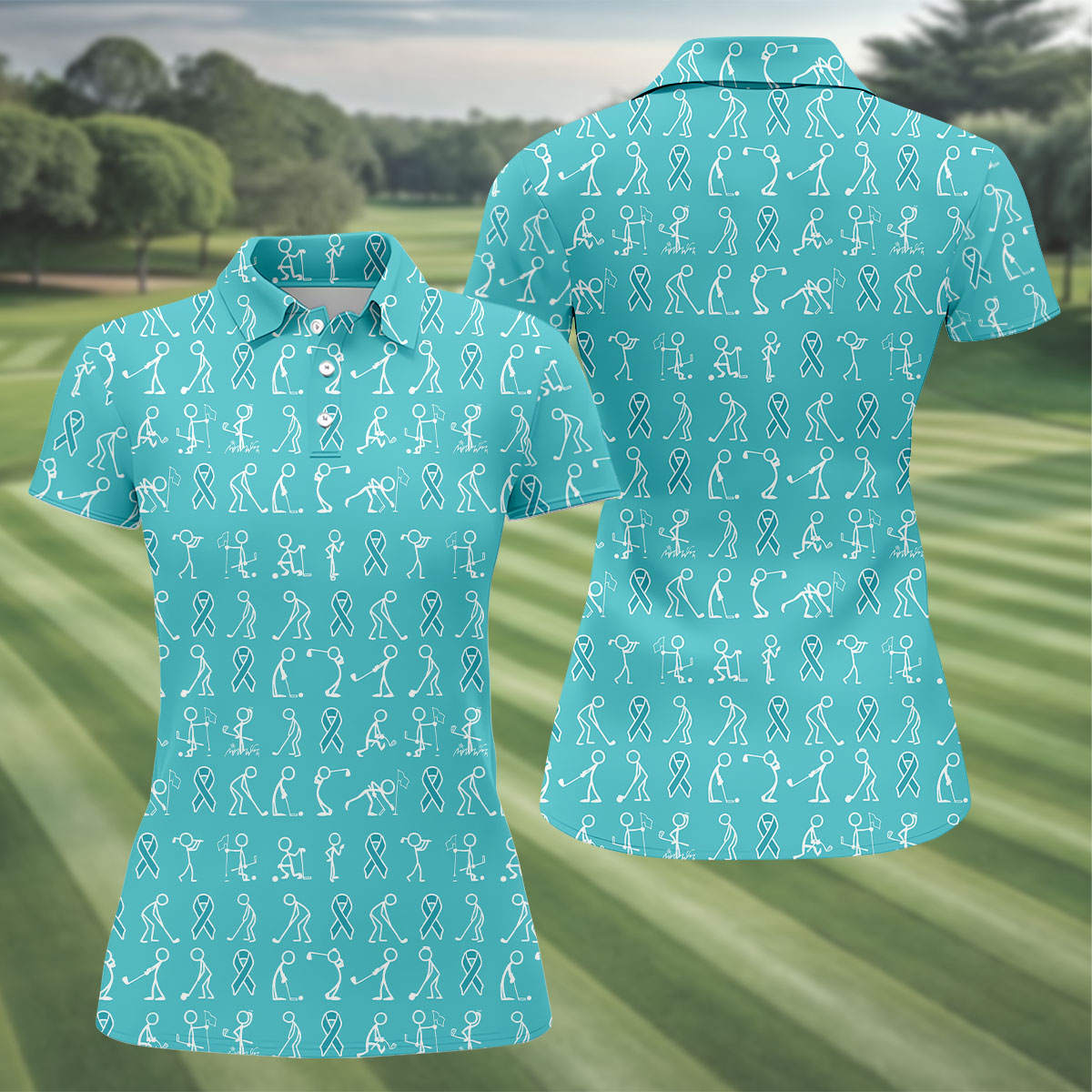 Funny Stick Figure Women's Golf Shirt, Ovarian Cancer Awareness Shirt, Ovarian Cancer Support Shirt, Ladies Golf Shirts