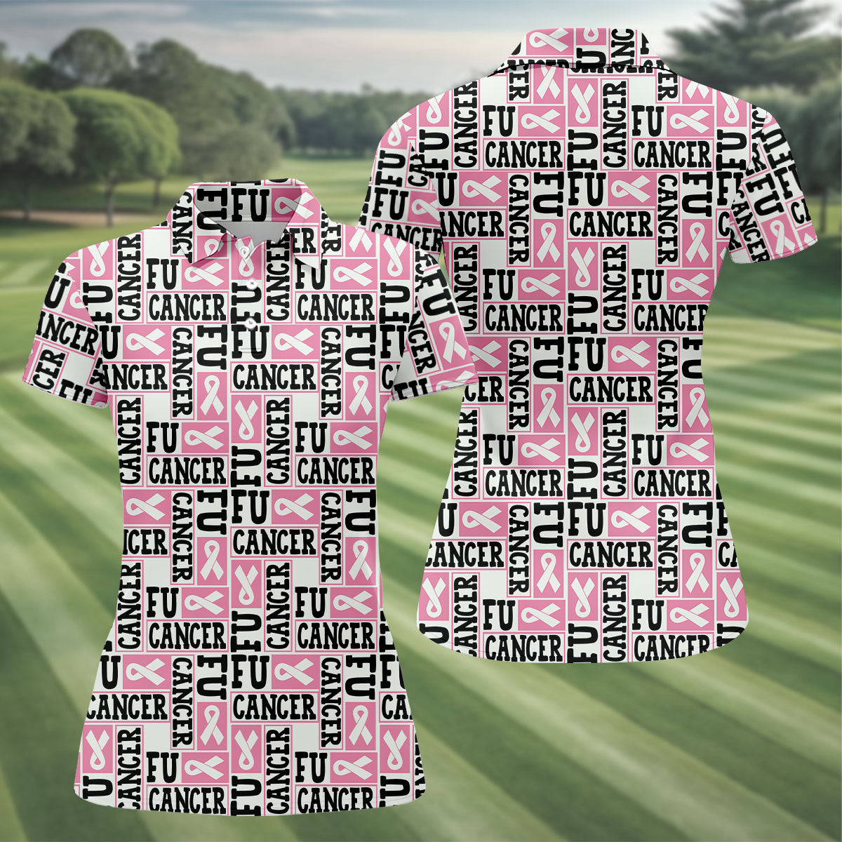 Fu Cancer Funny Women Golf Shirt, Breast Cancer Awareness Shirt, Pink Golf Shirt, Golf Shirts For Women