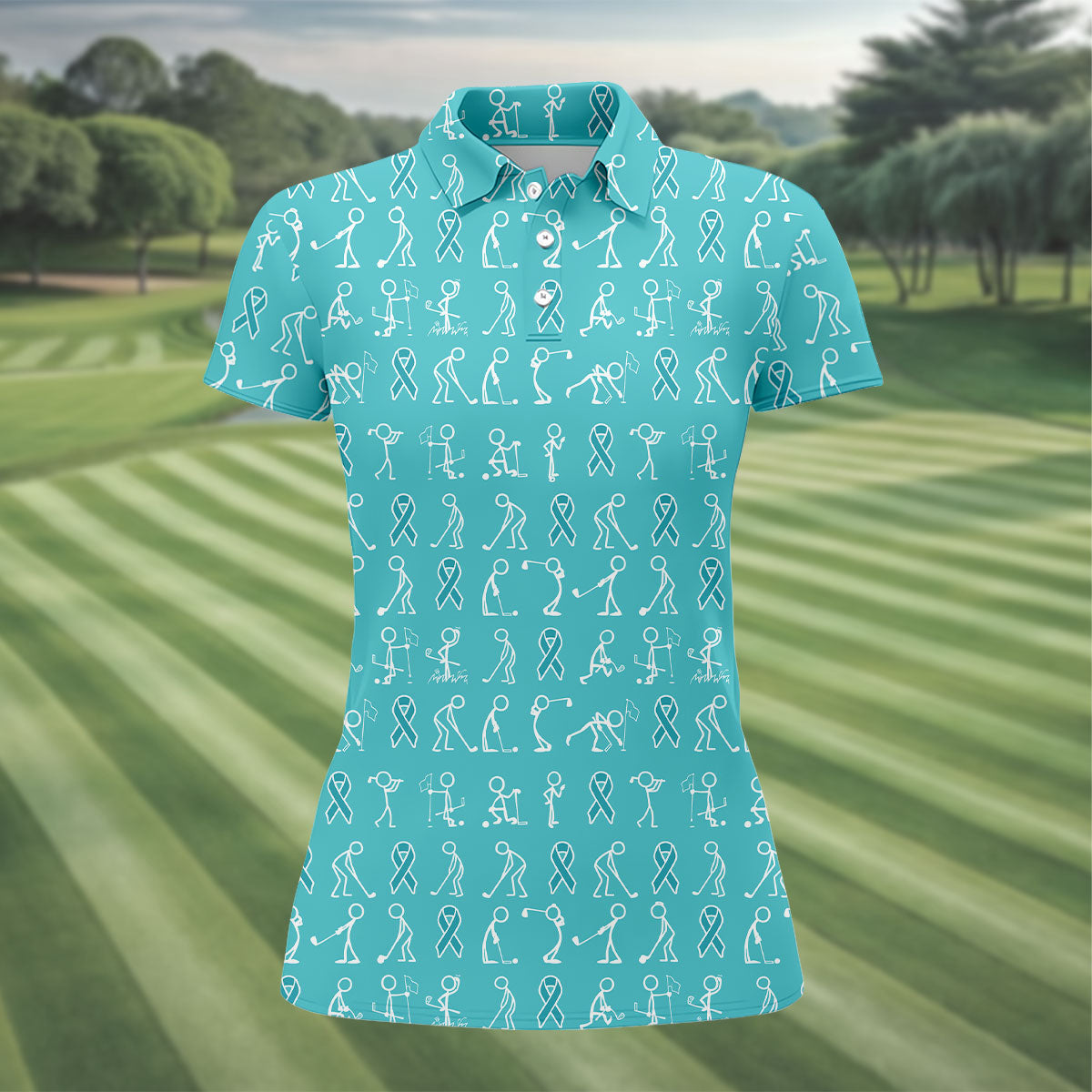 Funny Stick Figure Women's Golf Shirt, Ovarian Cancer Awareness Shirt, Ovarian Cancer Support Shirt, Ladies Golf Shirts