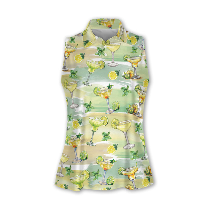 Margarita Golf Shirt For Women, Sleeveless Polo Shirtns, Patterned Golf Polos, Cute Womens Golf Clothes