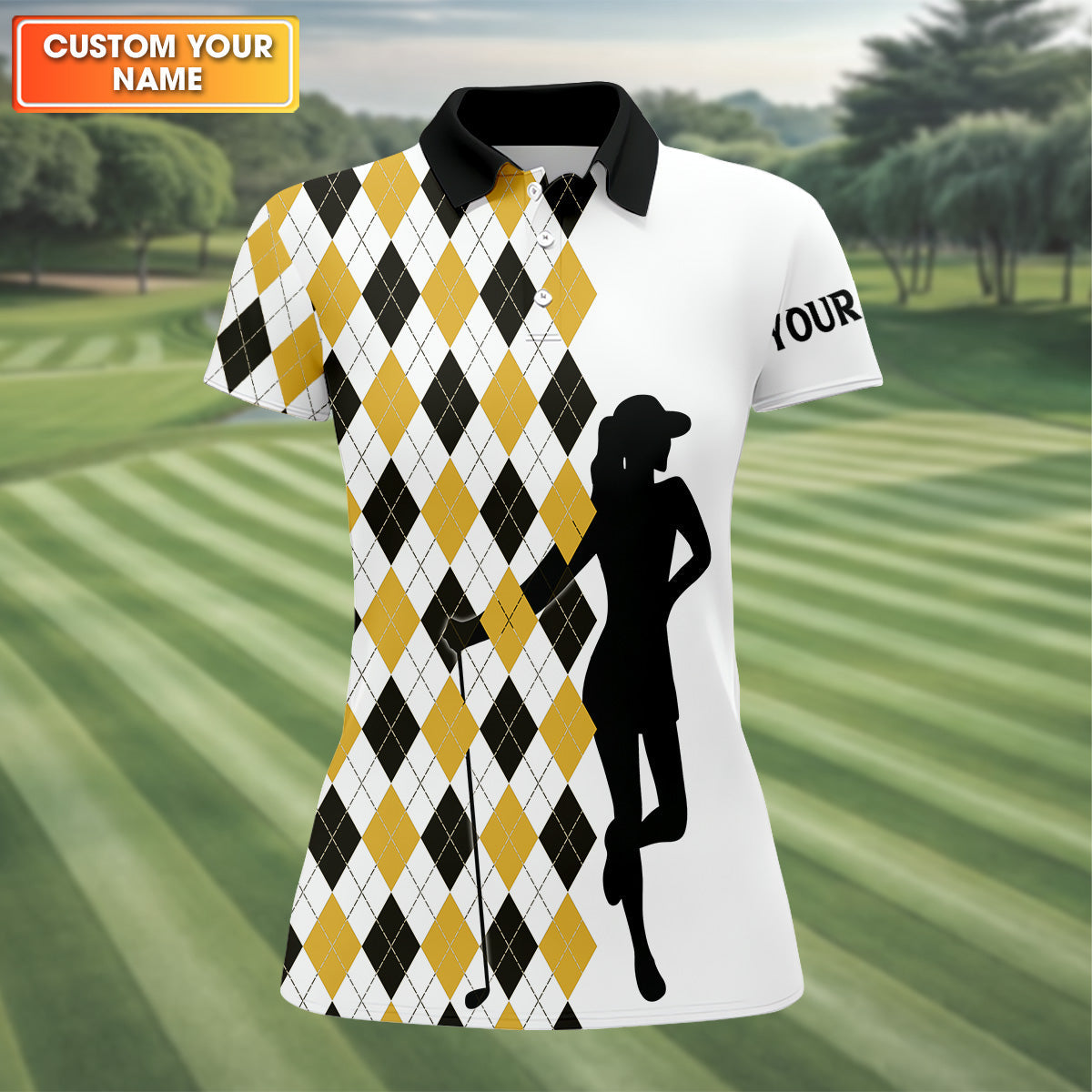 I Was One Under Today Yellow Black Argyle Fun Womens Golf Shirts, Ladies Golf Tops, Unique Gift For Golfer