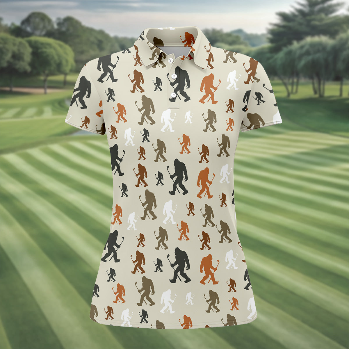 Bigfoot Silhouette Pattern Fun Women's Golf Shirts, Unique Gift For Golfer, Ladies Golf Polos