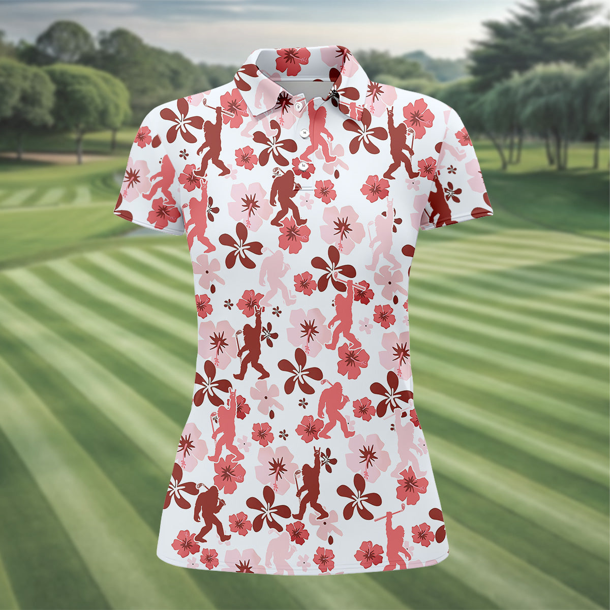 Sasquatch Golf Shirt, Women Floral Shirt, Ladies Golf Polos, Golfing Apparel
