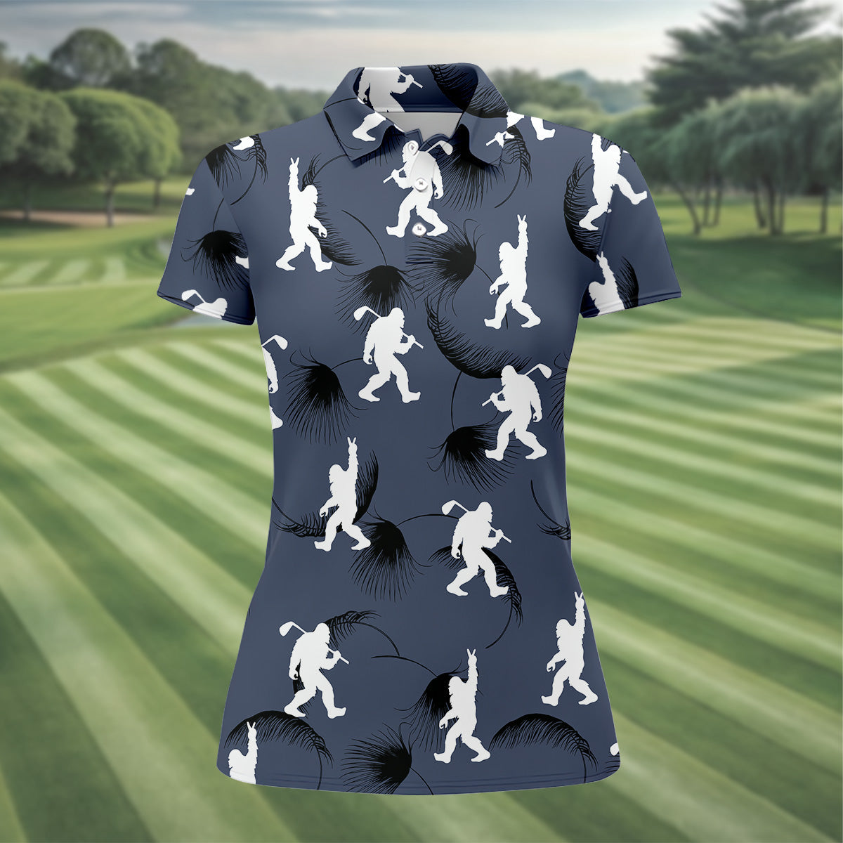 Funny Navy Bigfoot Golf Shirt, Golf Shirt For Women, Ladies Sleeveless Polo, Ladies Golf Shirts