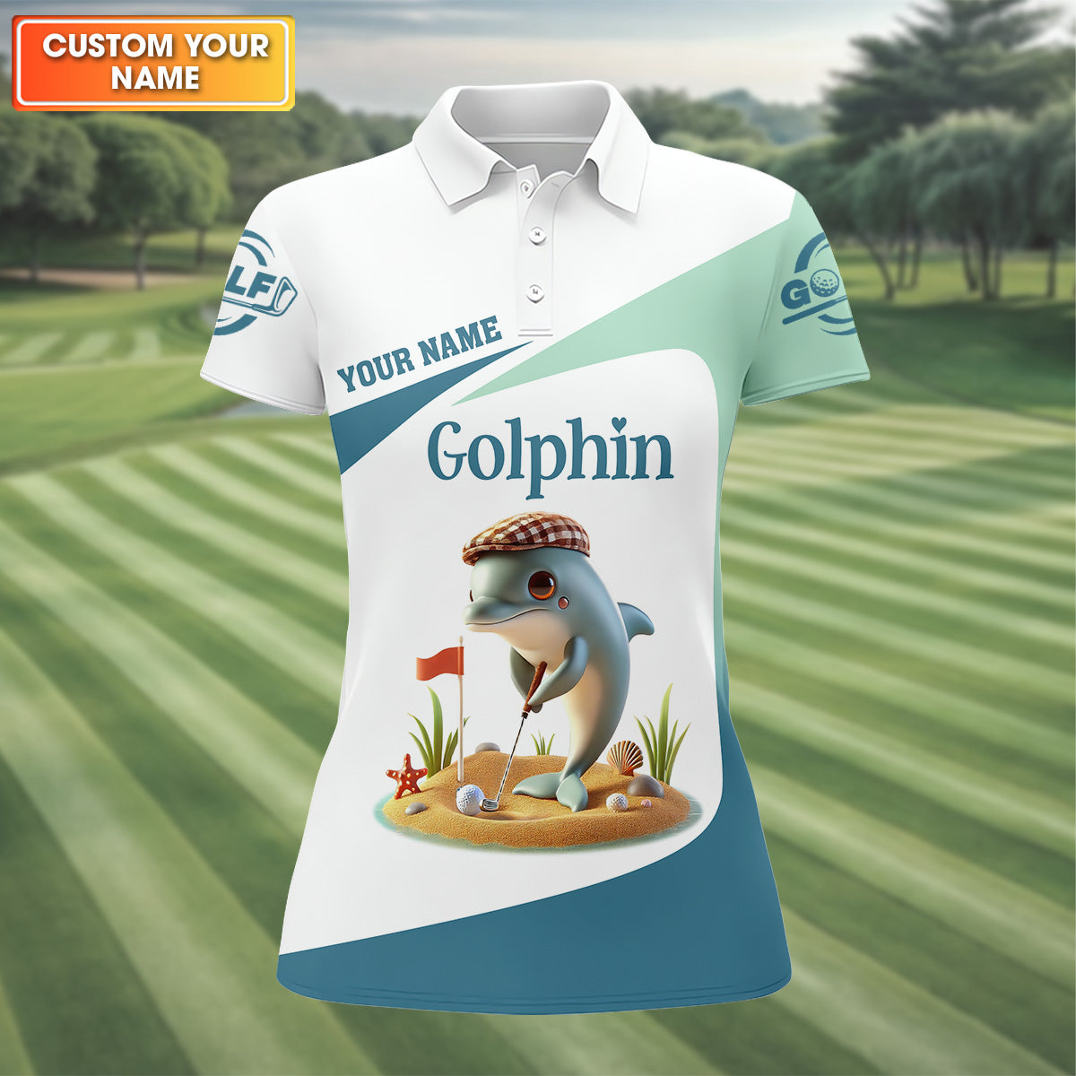 Golfin' Dolphin Custom Golf Polo ShirtLadies Golf Shirts, Womens Golf Gift, Funny Golf Polo Shirt