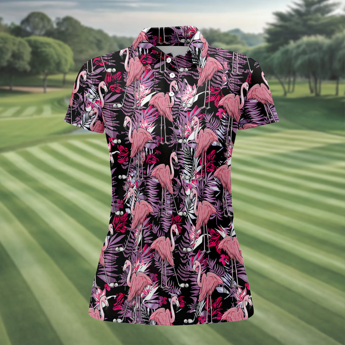 Tropical Flamingo Purple Golf Shirt, Sleeveless Women's Golf Shirts, Ladies Golf Polos, Golfing Apparel