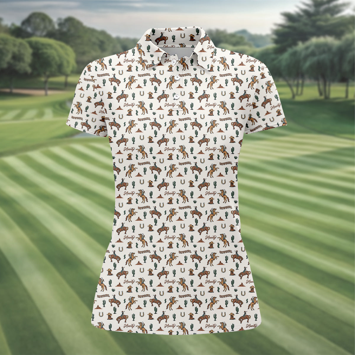 Howdy Cowgirl Western Golf Shirt, Boho Seamless Pattern Golf Shirt For Women, Ladies Golf Polos