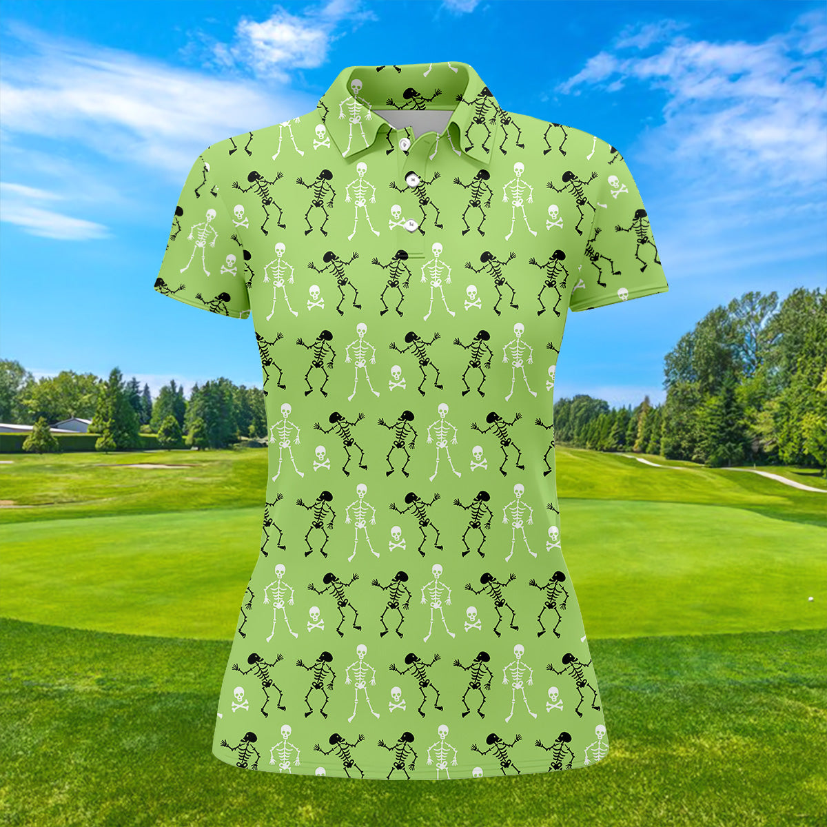Funny Skeleton Shirt, Halloween Polo Shirt Green Golf Polo, Womens Sleeveless Polo, Ladies Golf Shirts