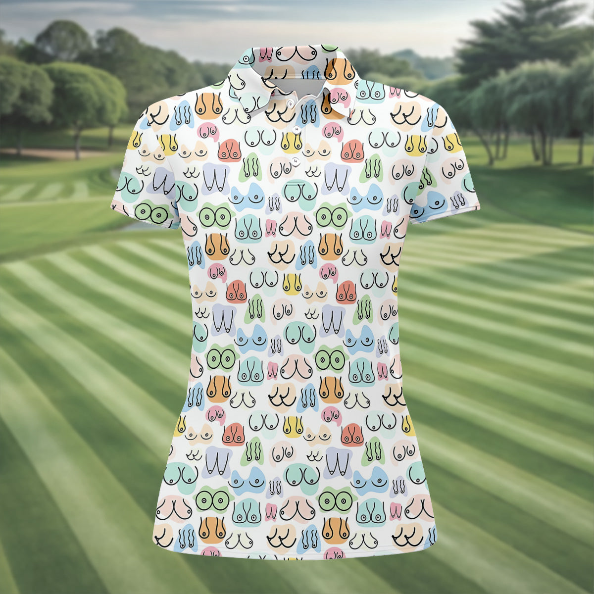Fun Pattern Colorful Golf Shirt, Funny Women's Golf Outfits, Ladies Golf Polos, Golfing Apparel