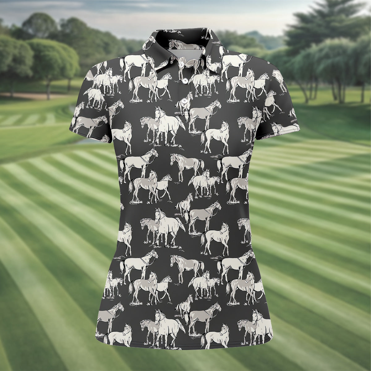 Wild Horse Seamless Pattern Women Golf Top, Golf Shirt For Women, Ladies Golf Polos