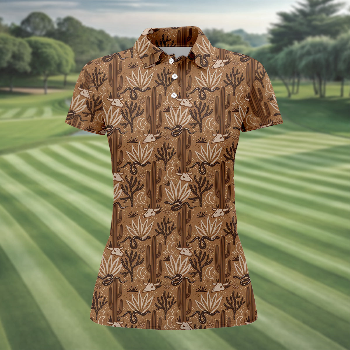 Snake Cactus Seamless Pattern Women Golf Top, Golf Shirt For Women, Patterned Golf Shirts