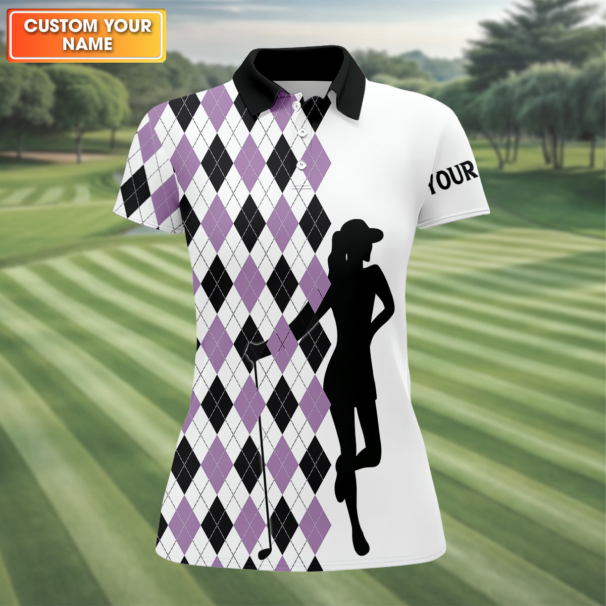 I Was One Under Today Purple Black Argyle Fun Womens Golf Shirts, Ladies Golf Tops, Unique Gift For Golfer