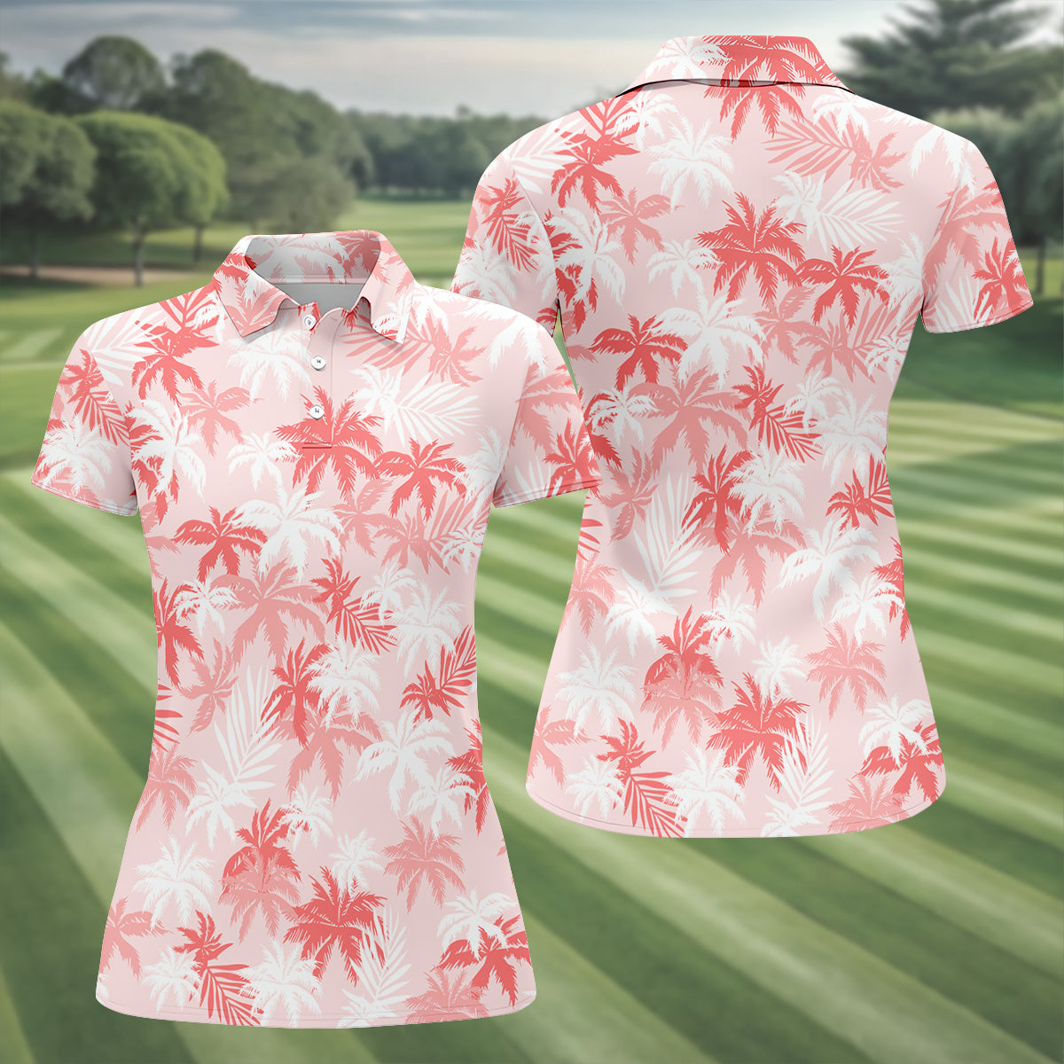 Palm Leaves Print Tropical Pink Women Golf Top, Ladies Sleeveless Tops, Hawaiian Golf Shirts