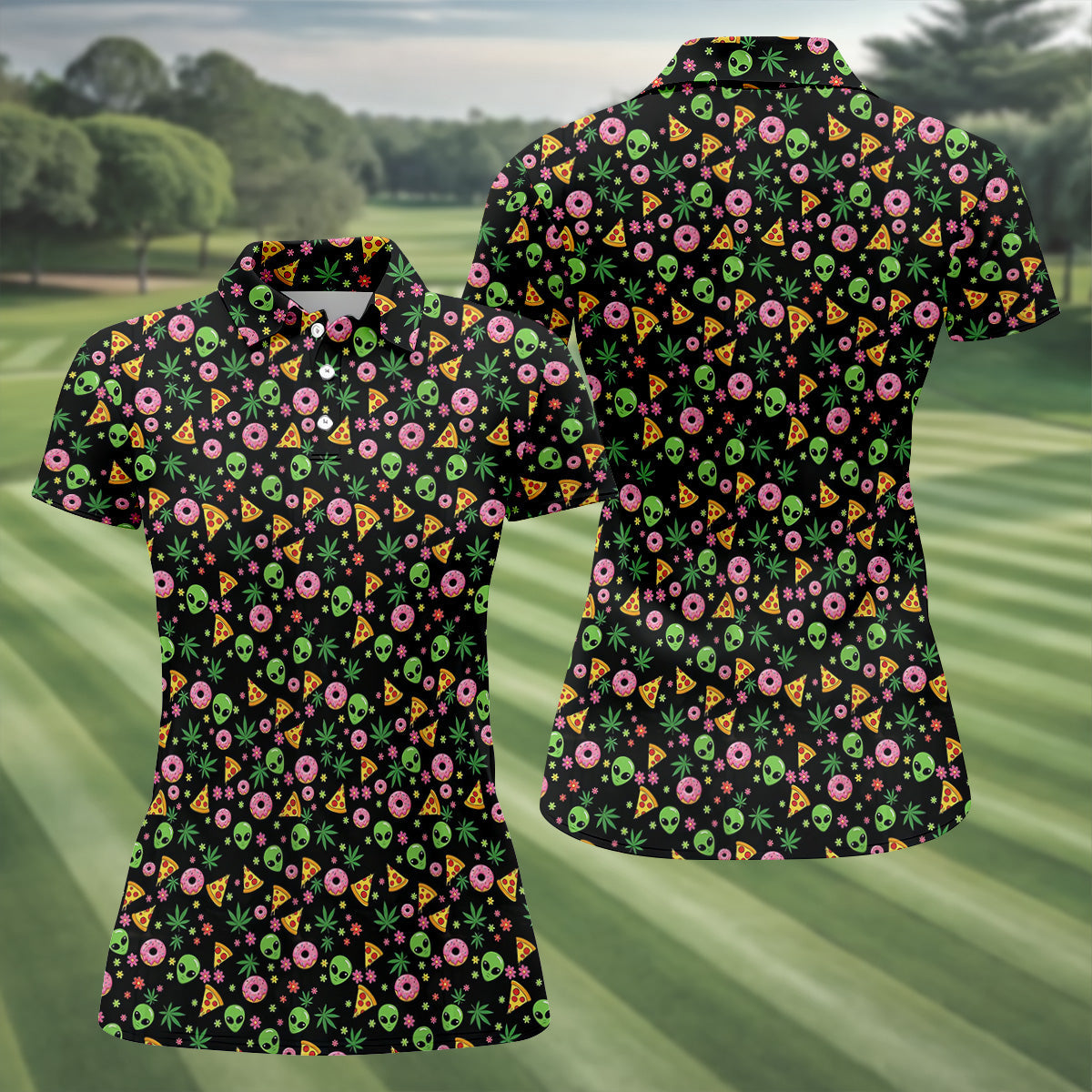 Dope Alien Pizza Leaves Women Golf Top, Gifts For Golf Lovers, Golf Gifts For Women, Ladies Golf Shirts